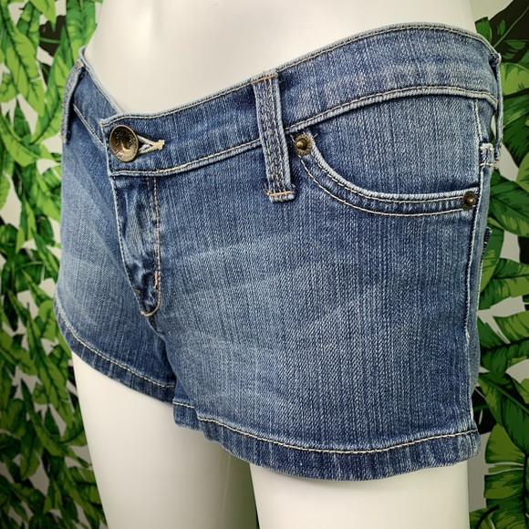 Y2K Ed Hardy Jean Short Shorts Size 27 Rhinestone Tiger Low Rise Daisy Dukes - Picture 2 of 11